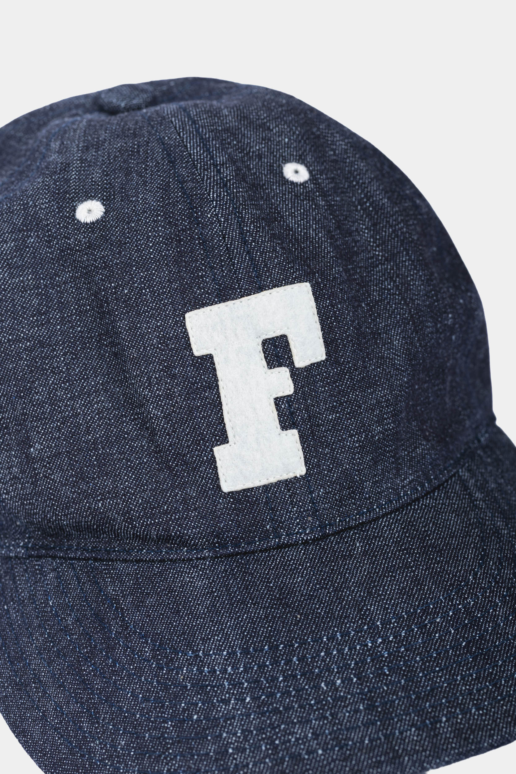 6 PANEL DENIM BASEBALL CAP "F" PATCH - Indigo