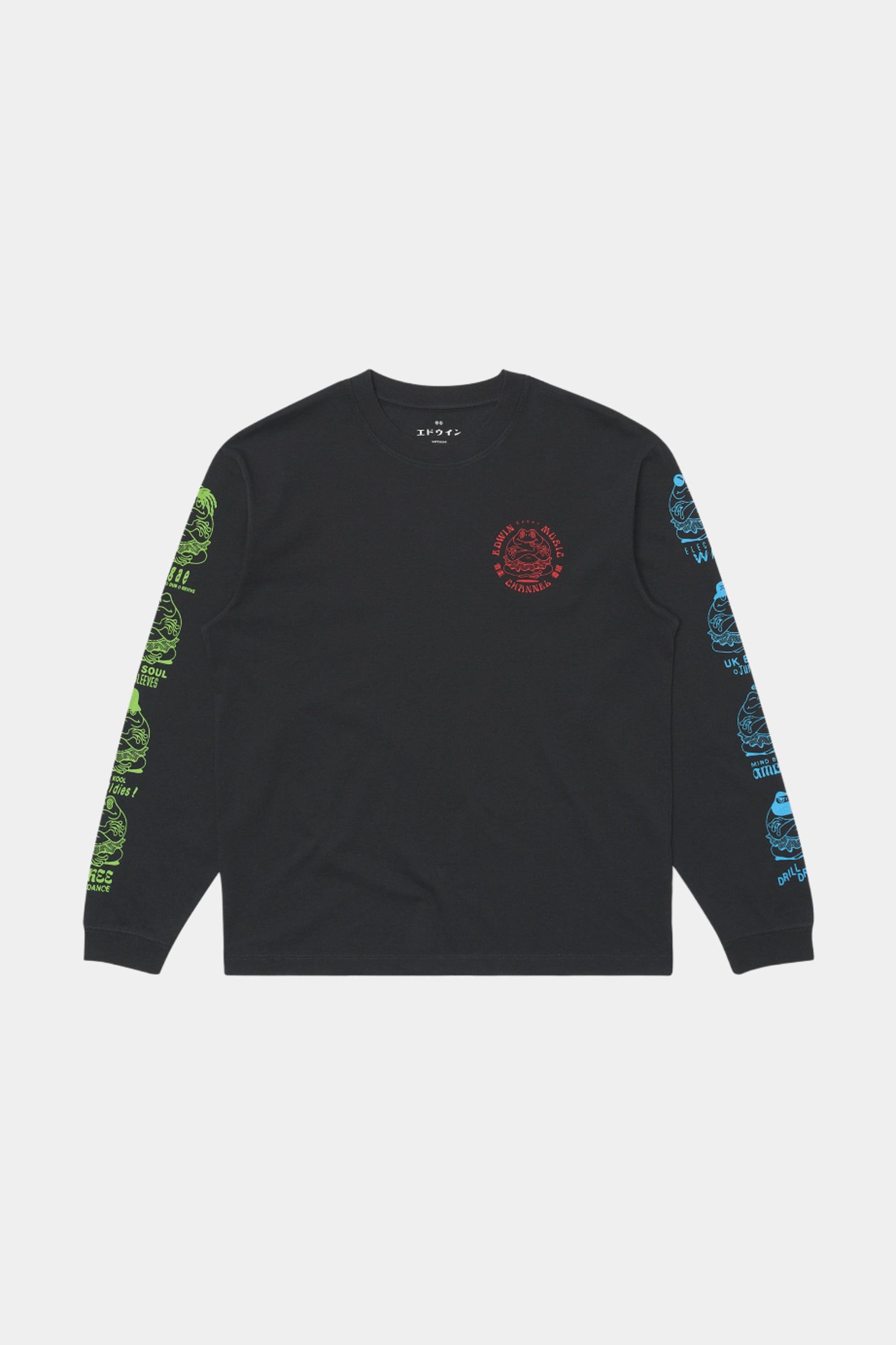 EDWIN MUSIC CHANNEL TEE LS - Black/Blue/Lime