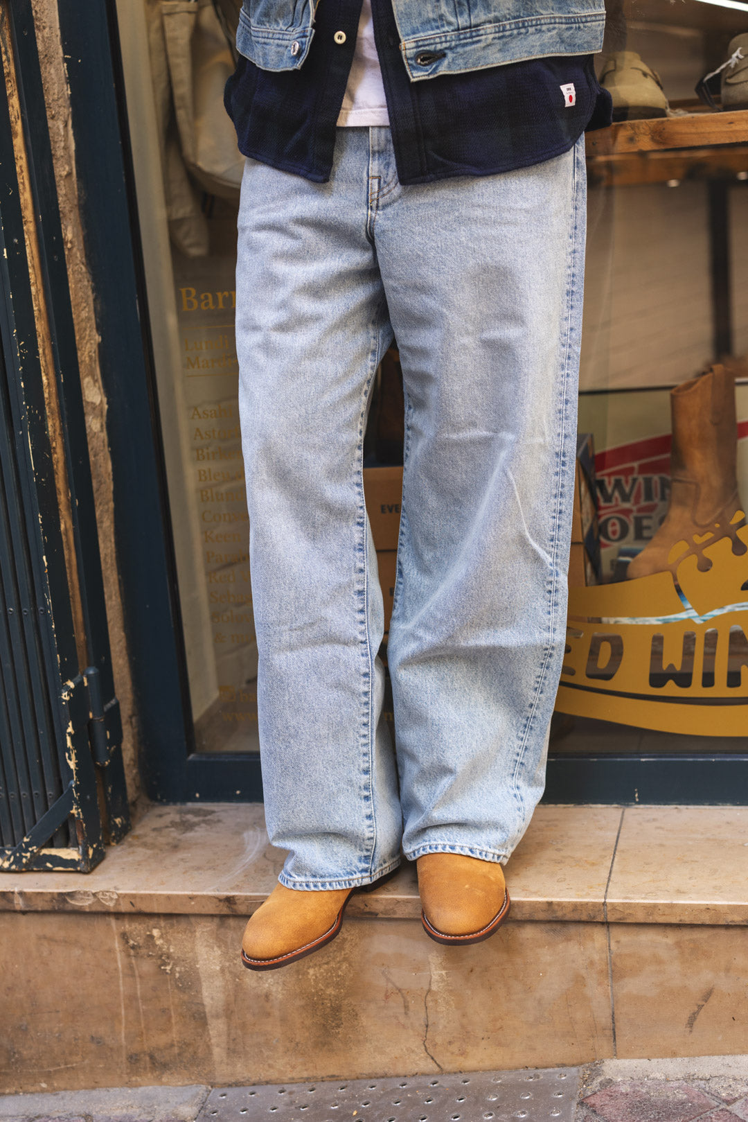WIDE PANT - Blue light used kaihara