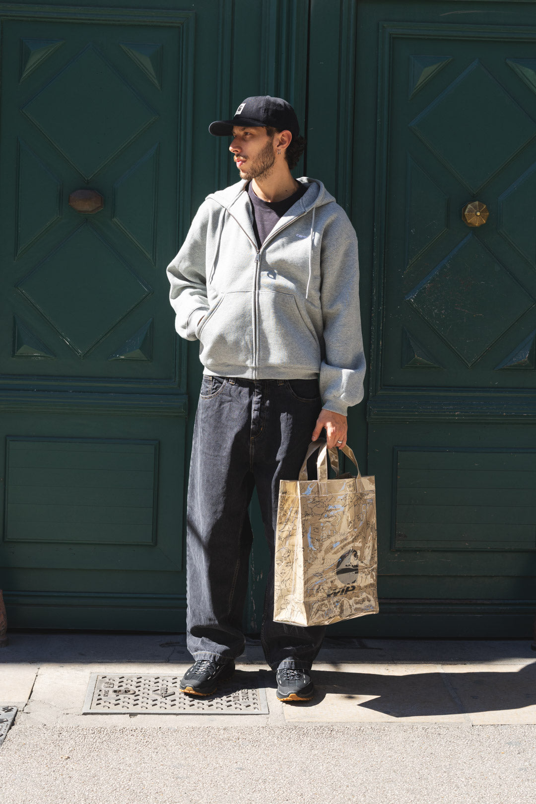 HOODED EBBERT JACKET - Heather grey / White