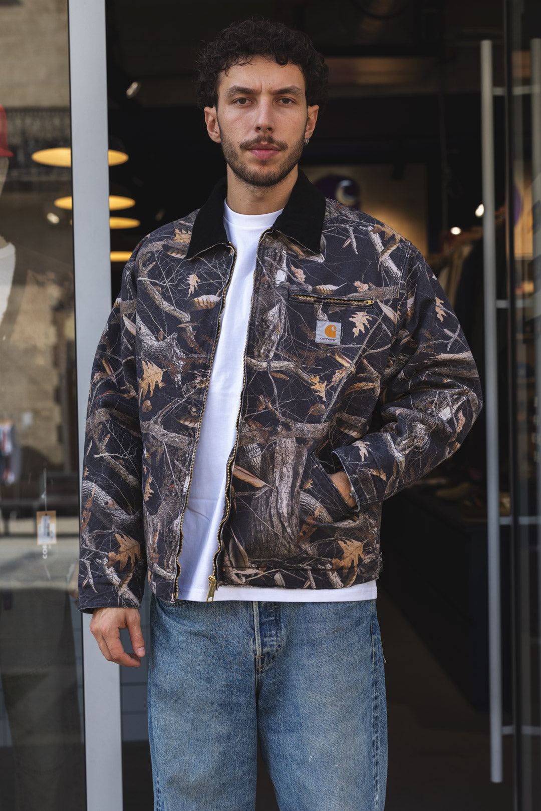 OG DETROIT JACKET - Camo feather tree / Black - Heavy stone wash