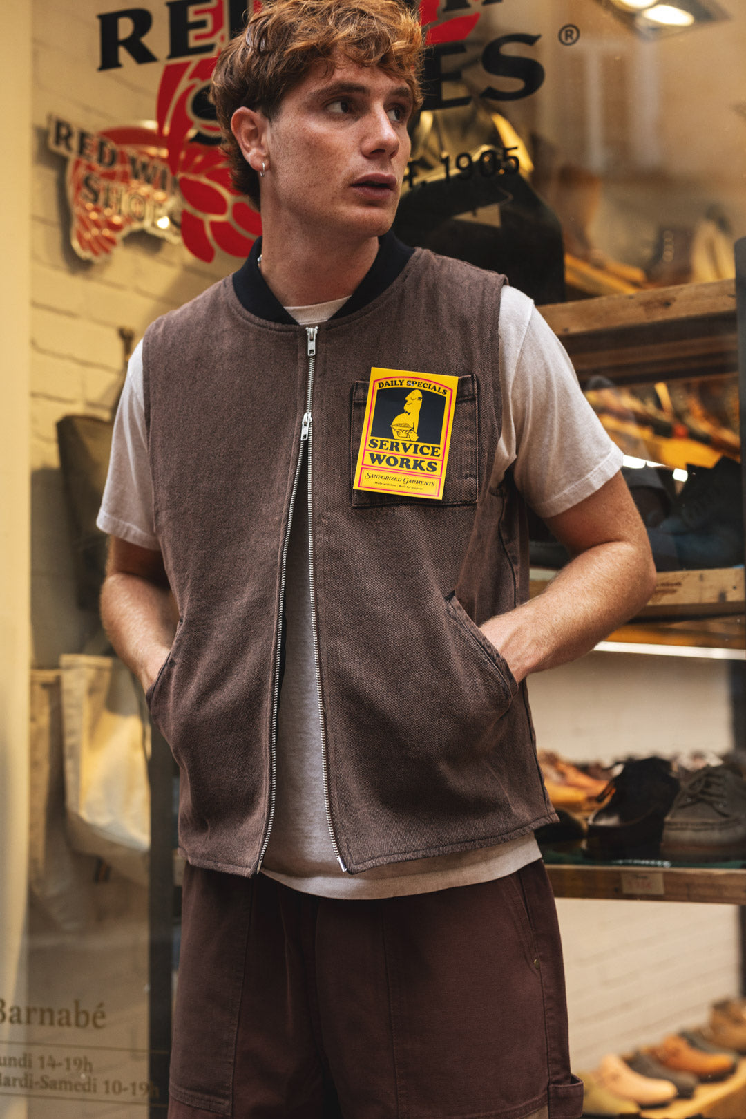 OVER-DYED WORK VEST - Umber