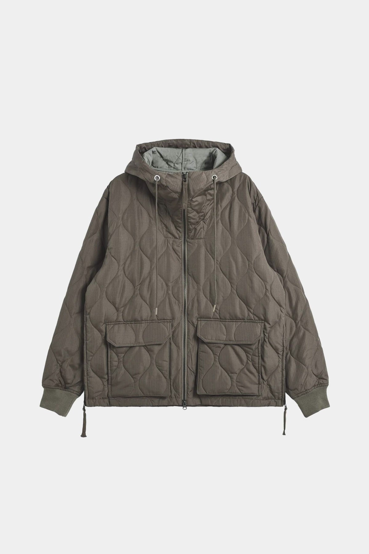 MILITARY ZIP DOWN HOODIE - Dk khaki