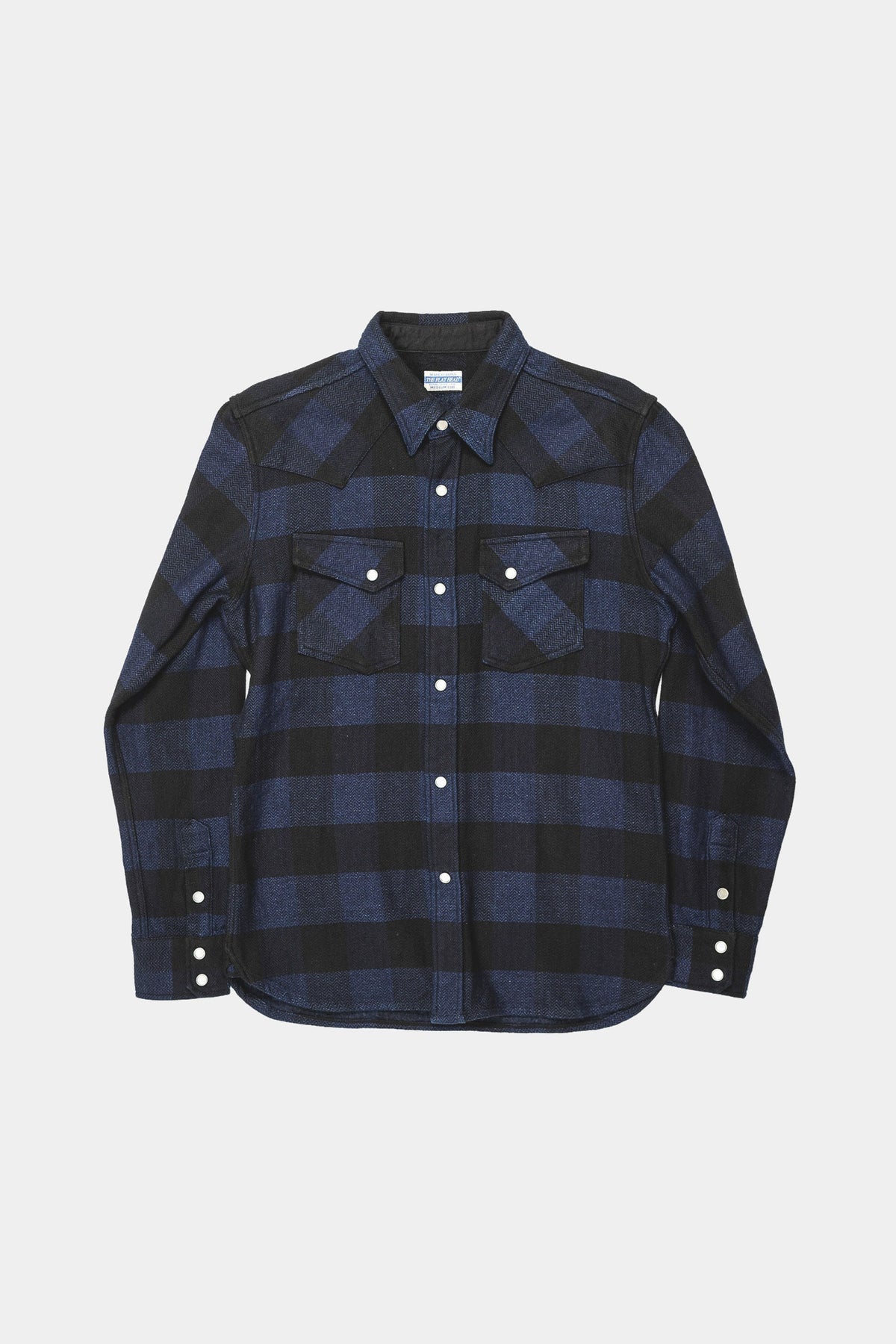 BLOCK CHECK FLANNEL WESTERN SHIRT - Indigo