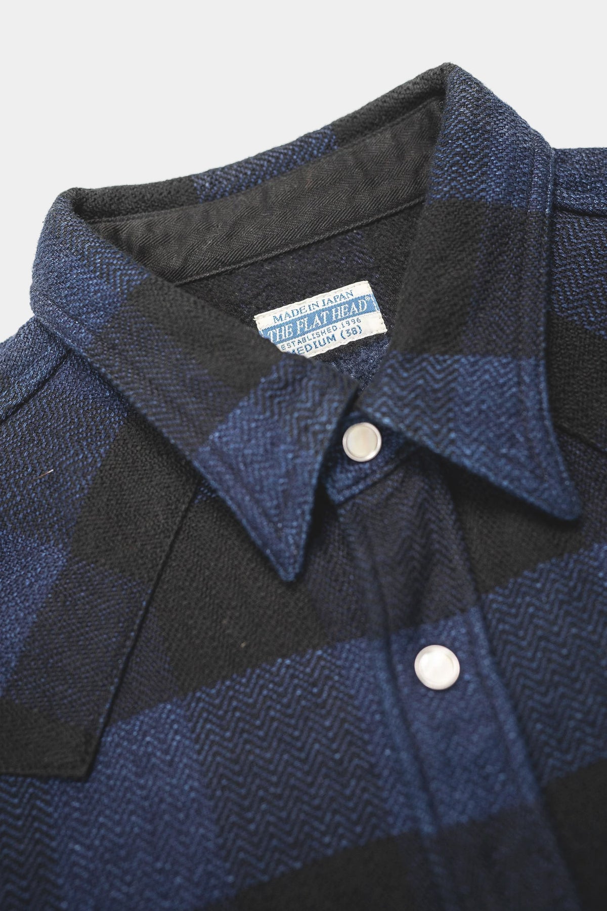 BLOCK CHECK FLANNEL WESTERN SHIRT - Indigo