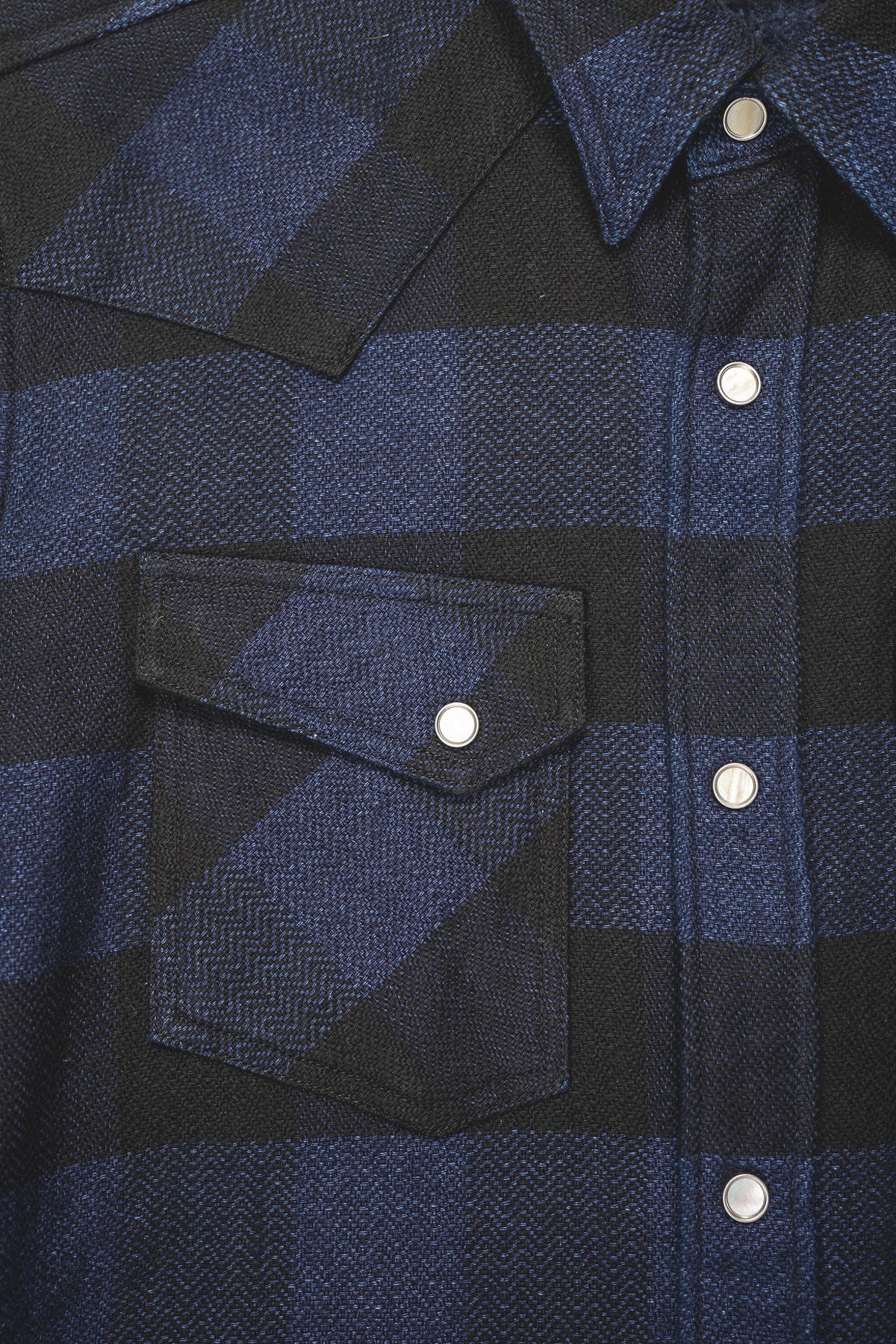 BLOCK CHECK FLANNEL WESTERN SHIRT - Indigo
