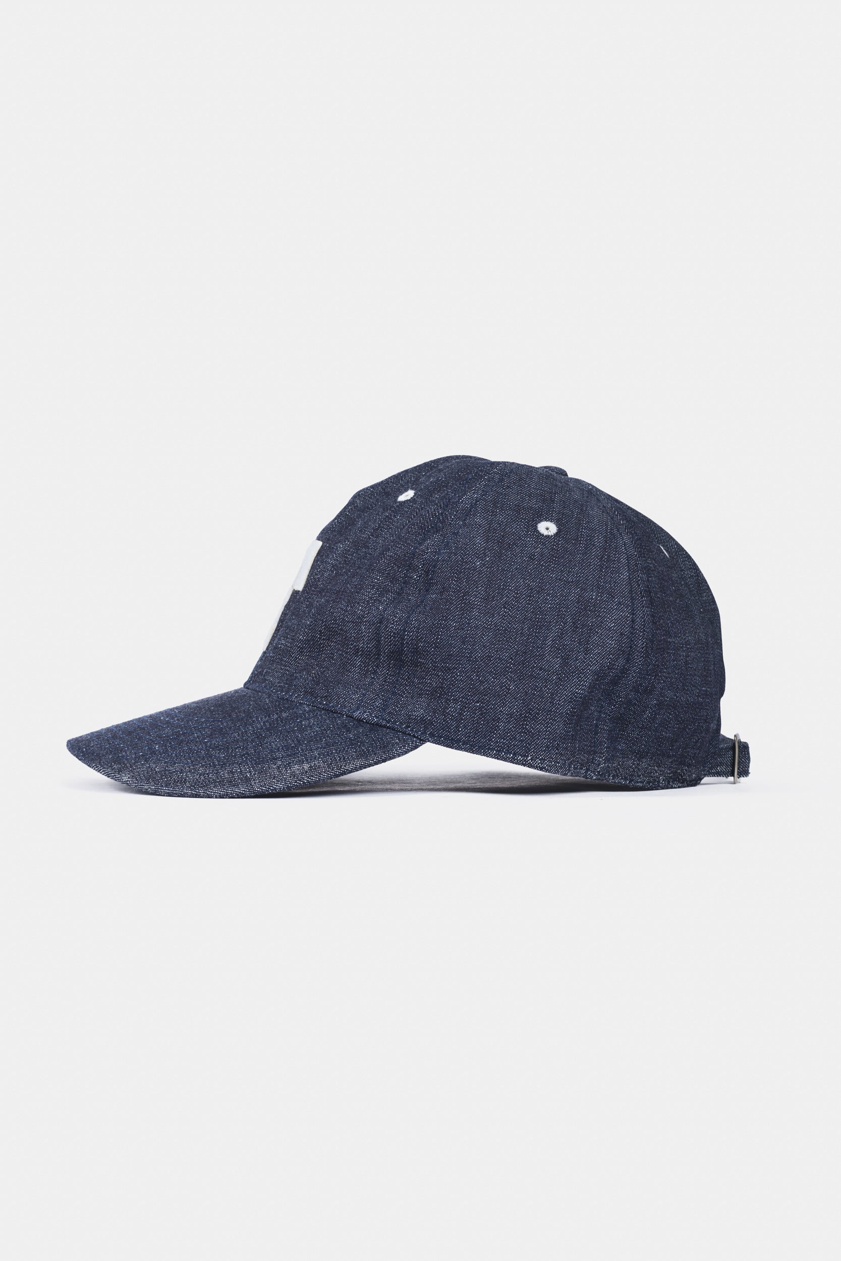 6 PANEL DENIM BASEBALL CAP "F" PATCH - Indigo