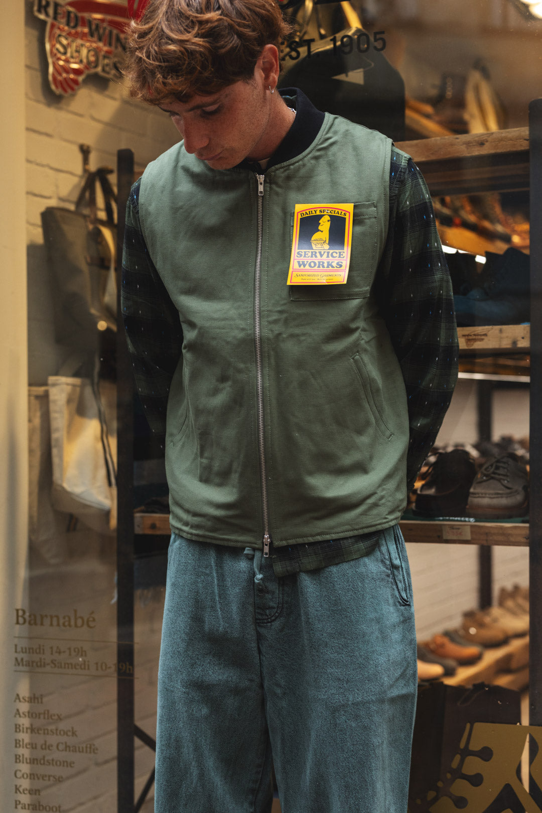 OVER-DYED WORK VEST - Sage