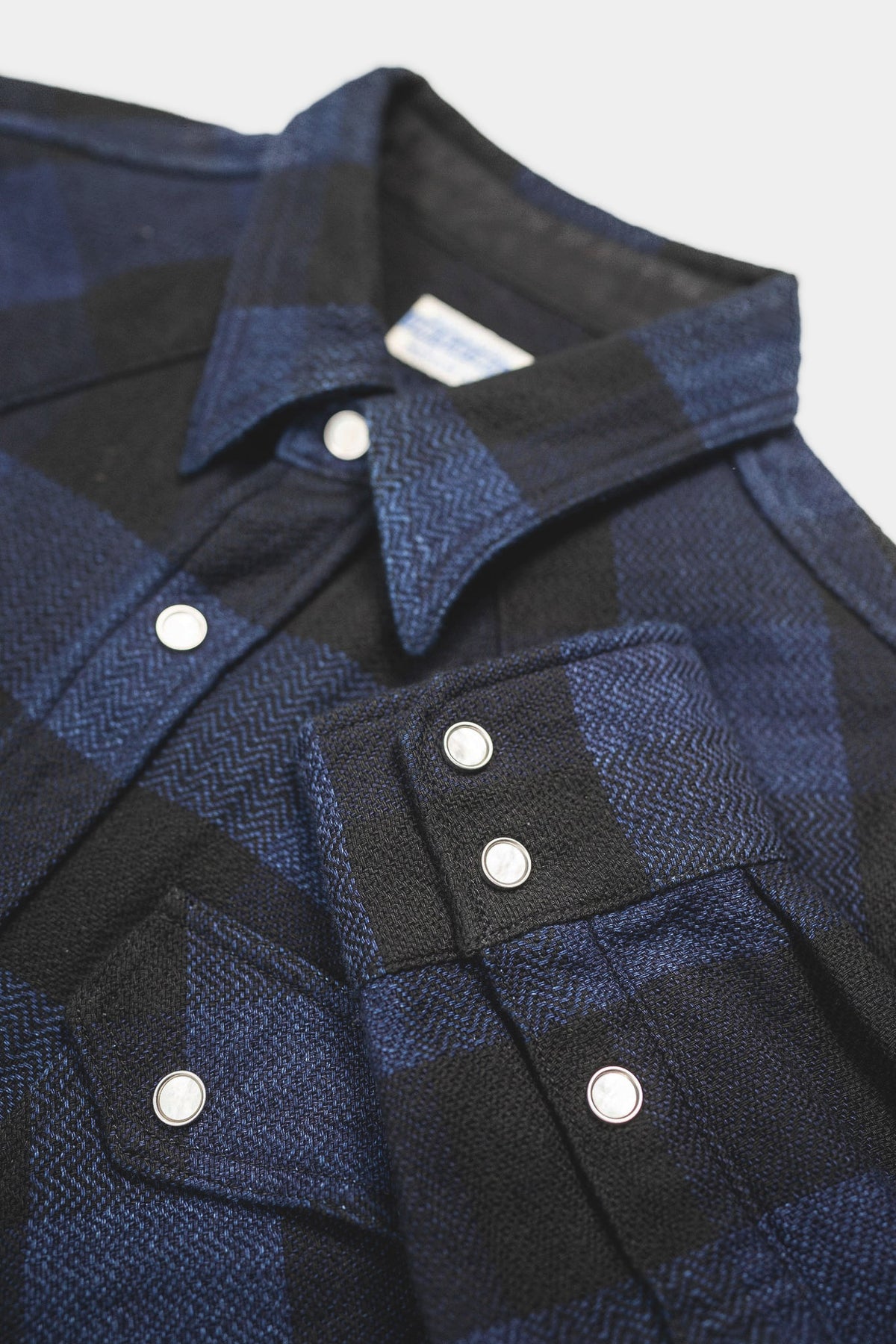 BLOCK CHECK FLANNEL WESTERN SHIRT - Indigo